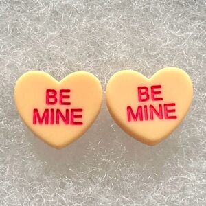 Pale Orange Be Mine Heart Valentines Day Sweethearts Silver Toned Stud Earrings